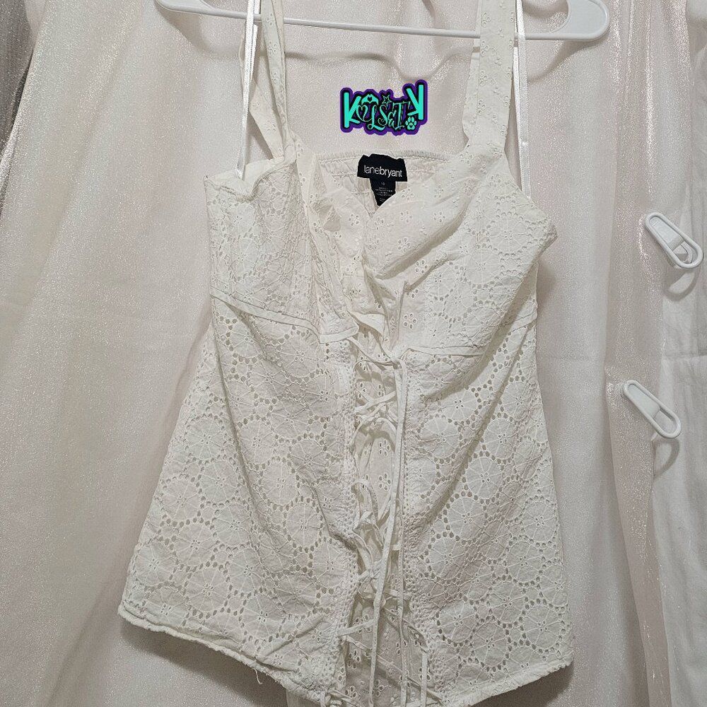 Lane Bryant White Eyelet Lace Corset Babydoll Tank Top Size 16 Coquette Y2K